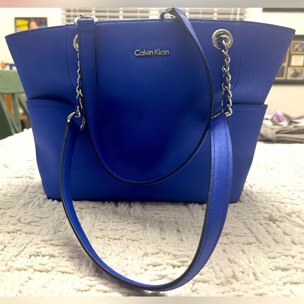 CALVIN KLEIN  cobalt blue saffiano leather tote
